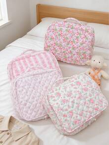 Large‑Capacity Clothes Packing Cube With Mesh Compartment,Floral Strawberry Quilted Travel Storage Bag Clothing Sorting Container For Vacation - Multicolor - View 7