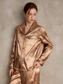 EverLounge Men's And Women's Satin Printed Pajama & Loungewear Sets – Elegant, Premium "Old Money" Style For Couples - brown - View 5