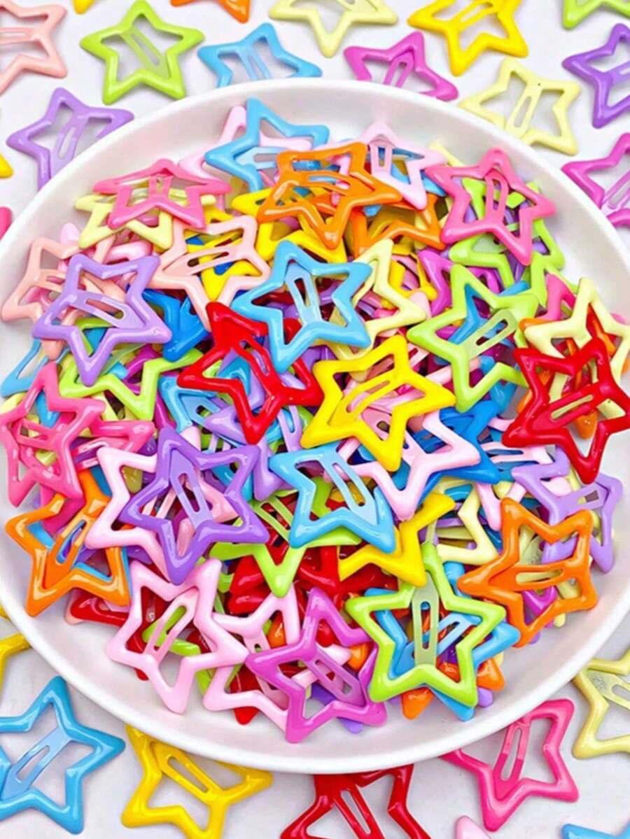 10/20/30/40/50pcs Random Color Y2K Girls Mixed Star-Shaped 3CM Hair Clips, Simple Fashionable Five-Pointed Star Hair Accessories, Suitable For Daily Life, School And Outdoor Activities - Multicolor - View 1