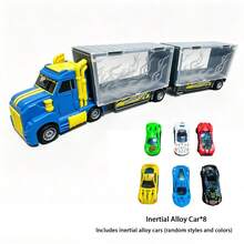 Mainan Truk Pengangkut Kontainer Inertia untuk Anak-Anak dengan Kabin Penyimpanan, Termasuk Mobil Balap Mini Paduan Logam, Model Kendaraan Angkut Barang Simulasi, Mainan Interaktif Orang Tua-Anak untuk Anak Laki-laki, Hadiah Ulang Tahun dan Liburan yang Ideal - MultiWarna - View 12