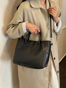 Elegant High-End Textured Tote Bag, 2026 Autumn/Winter New Arrival, Minimalist Personalized Design, Versatile Shoulder Bag - Black - View 5