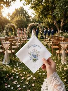 Personalized Embroidered Wedding Handkerchief, Custom Embroidered Handkerchief With Wedding Dat, Gift For Bride Bridal Party, Handkerchief - Multicolor - View 5