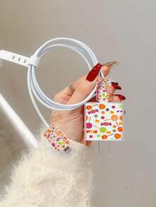 Halloween Candy Pumpkin Pattern, For IPhone18W/20w Transparent Charger Protective Case For IPhone13/14/15 Charger Protective Case 20W Charger Protective Set, Cable Protective Case, Charging Cable Head Protective Case. Gift, Transparent Protective Case, Charger Protective Shell - Multicolor - View 2
