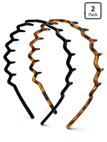 2pcs Women's Minimalist Basic Big Wave Invisible Headband, Elegant Plastic Headband, Halloween Hair Accessory, Women's Hair Accessory, Hair Accessory, Hairstyle Tool, Beauty Accessory, Curly Hair Accessory