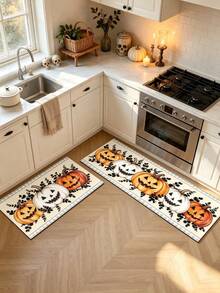 1/2pcs Halloween Pumpkin Pattern, Autumn Vintage Diatomaceous Earth Mat, Super Absorbent, Non-Slip, Perfect For Bathroom, Kitchen And Dining Room, Quick Dry, Ideal Gift For Home Decor And Bathroom Mat - Multicolor - View 2