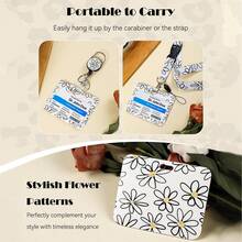 1pc Fashionable Sliding Badge Holder With Floral Pattern And Scroll, Retractable Quick Release, Badge Holder With Rotating Badge Clip And Detachable Lanyard, Horizontal Card Protector, Medical Assistant Badge Buddy Suitable For Office Staff, Nurses, Teachers, Doctors Office Supplies - Daisy Flower Style - View 9