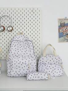 3pcs Back To School Heart Bow Pattern Backpack Set, Large Capacity Nylon School Day Bag With Lunch Bag And Pencil Case, Multi-Pocket Casual Backpack, Lightweight Bookbag, Suitable For Students/Graduates/Young People, Perfect For Back To School/Daily/Shopping/Short Trips And Outdoor Leisure Activities - 8216 - View 15