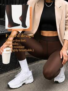 New Women's Winter Single Piece 220g Warm Shaping Mid-Waist Leggings Sexy Sheer Slim Fit Base Layer High Elasticity Comfortable - Chocolate Brown - View 4