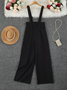 Casual Women's Solid Color Jumpsuit, Sleeveless Square Neck Woven Jumpsuit, Wide Leg Design, With Pockets, - Black - View 4