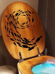 A Minimalist Black Fish School Silhouette Sticker, Featuring Abstract Aquatic Design, Perfect For Enhancing The Fashionable Artistic Atmosphere Of Modern Home Interior And Natural Themed Decor Areas - D - View 3