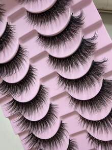 10 Pairs European & American Demon Cartoon Style False Eyelashes, Natural Soft Mixed Dense Multi-Layer Long Cross-Over 3D Voluminous Fluffy Eyelashes - Black - View 3