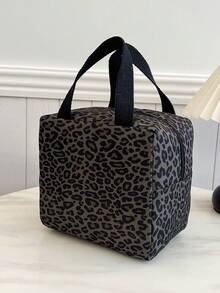 Portable Insulated Lunch Bag, Thickened Coffee Leopard Print Square Bento Box, Student Fruit Storage Bag - Multicolor - View 4