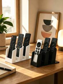 3-Slot Remote Control Storage Box, Black And White Color Scheme, Suitable For TV And Air Conditioner, Practical Desktop Organizer, Home Decor Essential, Back To School, Christmas, Halloween Gift - Multicolor - View 1