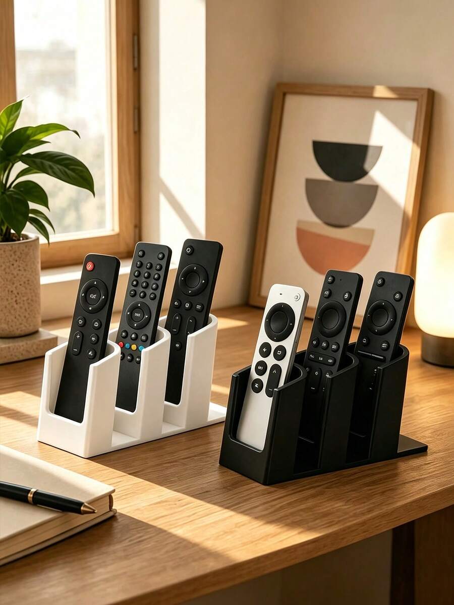 3-Slot Remote Control Storage Box, Black And White Color Scheme, Suitable For TV And Air Conditioner, Practical Desktop Organizer, Home Decor Essential, Back To School, Christmas, Halloween Gift - Multicolor - View 1