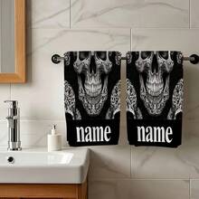 /2/4/6/8/10/12Pcs Customizable Black And White Skull Design Towels  UltraAbsorbent Microfiber, QuickDry  Soft  Perfect For Valentine'S Day, Anniversaries, Parties, And Gifts  Modern Nordic Style For Home Decor, Travel, And Dorm Us - Multicolor - View 2
