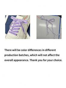 1 Pair Classic Plaid Design Shoelaces, Silk Shoelaces With Lace Trim, Suitable For Replacing Most Footwear - Multicolor - View 8