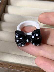 Fashionable Cute Black Flower Polka Dot Acrylic Ring, Autumn/Winter Women's Ring, Suitable For Daily Wear And Outfit Matching - Multicolor - View 1