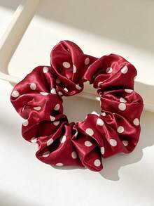 Women's Minimalist Elegant Satin Polka Dot Scrunchie, High-End Vintage French Style Versatile Hair Accessory, 12cm Extra Large - Multicolor - View 10