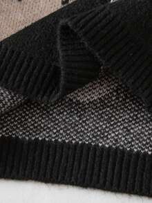 New Fashion Versatile Floral Jacquard Minimalist Commute Girls Pullover Sweater And Pleated Skirt Set - Black - View 8