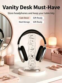 1 Pc, National Day Best-Selling Space Planet Over-Ear Headphone Stand, Transparent Wavy Desktop Headphone Holder, Stable Ear-Cup Headphone Display Rack, Home Office Gaming Desk Accessory, High-End Practical Over-Ear Headphone Stand And Headphone Accessory - Clear - View 10