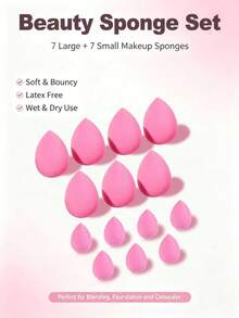 14Pcs/Set Makeup Sponge Puff Gourd Water Drop Beveled Mini Makeup Sponge Random Shape Random Color Makeup Tools For All Skin Types, Two Specifications - Multicolor - View 4