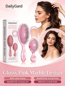 4 PCS Marble Pattern Dual-Use (Dry/Wet) Fluffy Non-Tangling Smooth Hair Comb For Ladies, Massage Comb With Air Cushion, Hairbrush Set, 2 Bracelets - Multicolor - View 10
