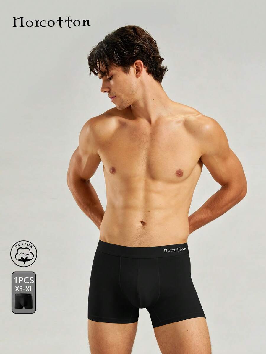 Norcotton 1PC Men's Black Pure Cotton Boxer Briefs - Black - View 1
