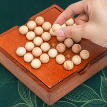 Wooden Solitaire Board Game, Classic Single Player Puzzle Game, Educational Puzzle Toy - Multicolor - View 3