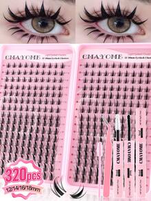 320/384pcs Of D-Type Curly Eyelash Clusters,With Simulated Mink Fur Texture And Natural Eyelash Clusters Available In Manga Style,With Elongated Eye Tails And Enlarged Eyes In Various Styles. Soft Eyelash Self-Adhesive Set,Eyelashes Can Be Reused. - Pink - View 14