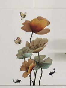 1pc Butterfly & Lotus Pattern Wall Sticker, PVC Waterproof Wall Art Decal For Home Decor,Stickers,Wall Decal, Vinyl Decal For Home Decorations,Spring Decoration Items Refresh Your Home,Rama Decoration Stickers - Multicolor - View 2