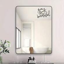 1pc You Look Beautiful Inspirational Quote Vinyl Sticker, Handwritten Text Motivational Decal For Mirror Wall Bathroom Bedroom Home Glass Decor - Black - View 5