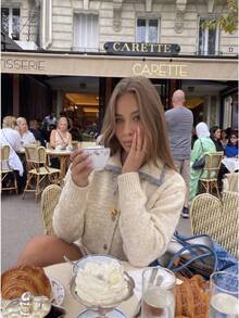 Women's Sweet Bow Tie Cardigan, Soft Fuzzy Button Up Cardigan For Coffee Date, Weekend And Christmas - Apricot - View 2