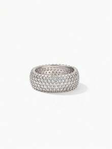 Vandermere 1pc 18K Gold Plated 5-Row Cubic Zirconia Ring, Suitable For Men And Women Daily Wear And Gift - Multicolor - View 6