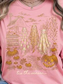 Trio Of Retro Halloween Ghosts, Retro Theme With Ghosts And Autumn Squash - Pink - View 1