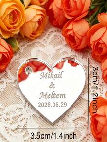 Custom Heart-Shaped Tags: Personalized Acrylic Mirror Wedding Gifts, Personalized Acrylic Heart-Shaped Mirror Wedding & Engagement Keepsake Tags, Custom Acrylic Name Gift Tags - Multicolor - View 6