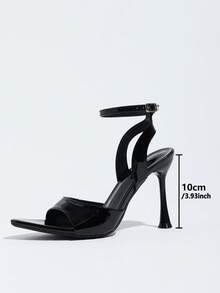 Women's Black Pointed Toe High Heel Sandals With Single Strap, Spring/Summer Versatile Commute Office Party Casual Fashion Cross Ankle Strap Sandals - Black - View 4