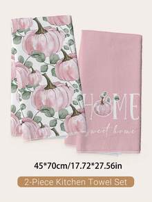 2pcs Minimalist Pink Autumn Pumpkin Pattern Kitchen Towels, Soft Polyester Material Dish Cloths, Suitable For Kitchen Decor, Cleaning, Holiday Party Decoration, Kitchen & Bathroom Essentials, Home Decor, Housewarming Gift - Pink - View 11