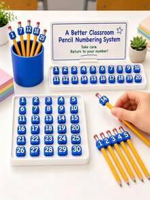 Numbered Pencil Cap Set, Reusable Classroom Pencil Labels For Teacher Organization, Student Supply Tracking Markers, Desk And Art Supply Storage Box Management Tool, Reusable Classroom Pencil Labels With Numbered Caps, Suitable For Teachers, School Stationery Organization, Pencil Tracking Markers, Applicable To School, Office, Home Teaching Labeling System - Multicolor - View 5