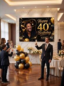 1pc - Customized Happy Birthday Backdrop, Large Personalized Birthday Banner Background, Can Print Name And Photo, Customized Black & Gold Theme Printed Poster, Shiny Black Background With Gold Glitter Elements, Celebrate 50th Birthday, Multi-Functional Party Tapestry Home Decor Personalized Birthday Party Customized Photo And Name Poster - Suitable For Party Decoration - Multicolor - View 7