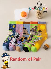 1/5/10雙 Snoopy 女款中筒襪，正版小狗與蝙蝠圖案，趣味卡通風格，萬聖節設計 - 彩色 - 查看 13