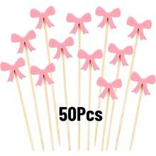 Bowknot Theme Cocktail Picks, Includes 200/100/50/10 Pink Bamboo Toothpicks. These Elegant Skewers Are Perfect For Drinks And Add Decorative Touch To Parties, Birthdays And Weddings. - Pink - View 13