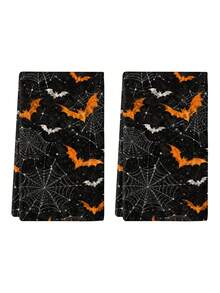 2pcs/4pcs Halloween Bat Spider Web Towels, Orange & White Vintage Distressed Print, Soft Absorbent Microfiber, Bathroom Kitchen Holiday Decor Gift - Multicolor - View 4