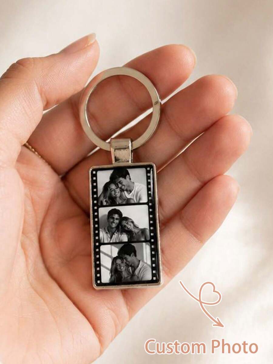 Personalized Film Strip Photo Keychain Photo Booth Custom Metal Keychain Couples Gift Anniversary For Him Her Boyfriend Girlfriend - Silver - View 1