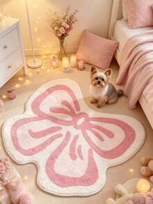 1pc Pink & White Bow Pattern Doormat, Decorative Carpet, Bedroom Decor, Small Rug, Carpet, Home Decor, Living Room Carpet, Small Living Room Rug, Bedroom Rug, Living Room Home Decor, Outdoor Rug, Washable Carpet - Multicolor - View 1