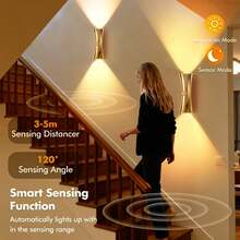 Smart LED Wall Light, 3-Color Adjustable, Motion Sensor, Indoor Magnetic LED Sensor Wall Light, Battery Powered, Adjustable Color Temperature, USB Rechargeable Night Light, Wireless Magnetic Wall Light, Suitable For Hallway, Bathroom, Bedroom - Multicolor - View 7