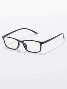 1pc Unisex Retro Rectangular Small Frame Glasses, Plastic Material Black Frame, Non-Prescription - Multicolor - View 2