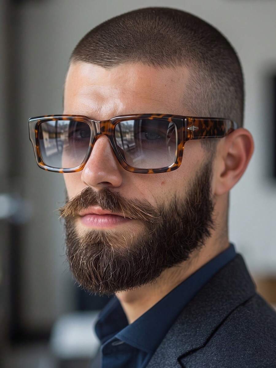 1 Pair Men's Retro Tortoise Shell Square Frame Wide Temple Street Style Vacation Fashion Glasses - Tortoiseshell Frame - View 1