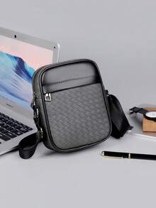 Men's Shoulder Bag, Crossbody Bag, Casual , Large Capacity, Square Texture Small Bag - Grey - View 9