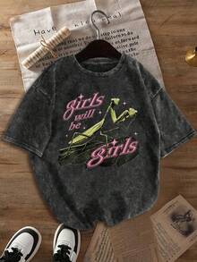 Washed Vintage 90s Distressed Women's Plus Size Mantis Print T-Shirt - Black - View 1