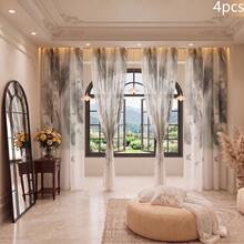 FLYINGCURTAINS Lightweight Semi Blackout Curtains With Tropical Rainforest Pattern Filter Curtains For Privacy Protection, Thin Gauze Curtains, Pole Bag Style Soft Curtains Suitable For Bedroom And Living Room Decoration - Grey - View 11